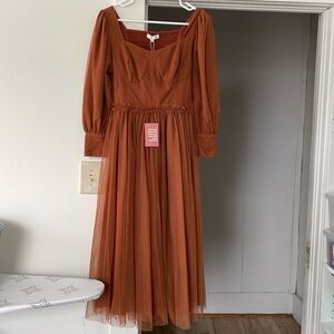 Ivy City Co. Dress NWT Florence XS Midi Rust Sweatheart Smocked Puff Sleeve XS